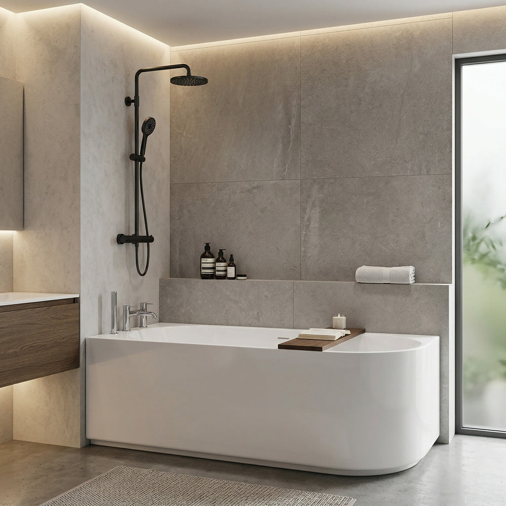ATTICA CELINE LEFT CORNER BATHTUB WITH OVERFLOW GLOSS WHITE (AVAILABLE IN 1500MM AND 1700MM)