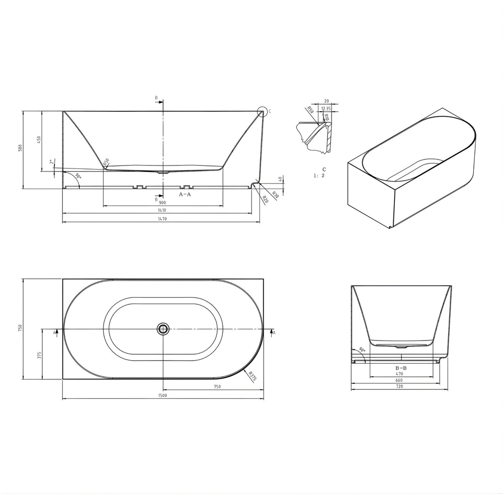 ATTICA CELINE LEFT CORNER BATHTUB WITH OVERFLOW GLOSS WHITE (AVAILABLE IN 1500MM AND 1700MM)