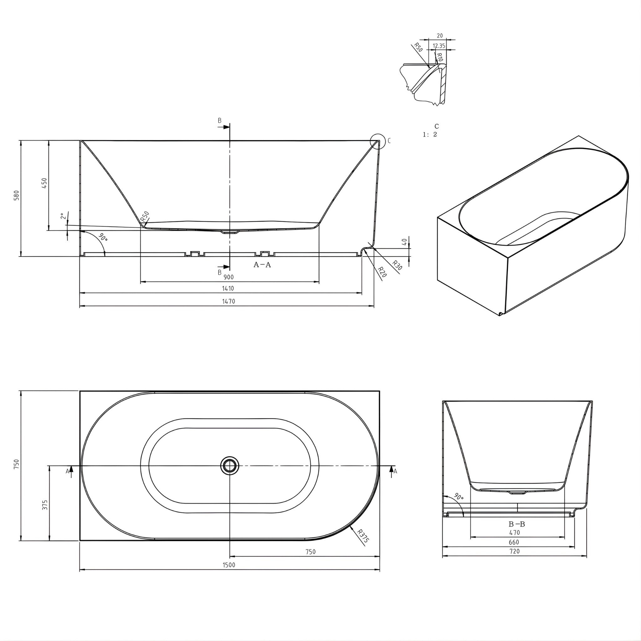ATTICA CELINE LEFT CORNER BATHTUB WITH OVERFLOW MATTE WHITE (AVAILABLE IN 1500MM AND 1700MM)
