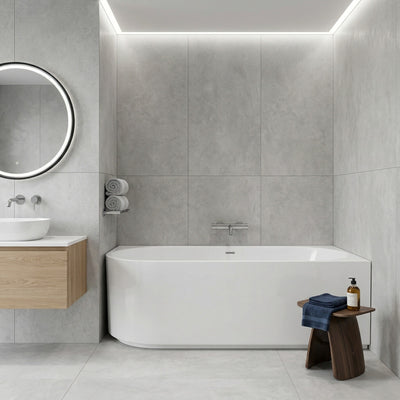 ATTICA CELINE RIGHT CORNER BATHTUB WITH OVERFLOW GLOSS WHITE (AVAILABLE IN 1500MM AND 1700MM)