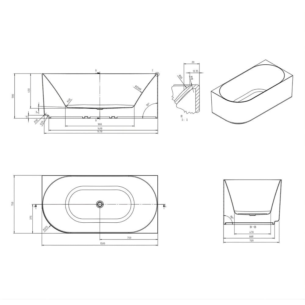 ATTICA CELINE RIGHT CORNER BATHTUB WITH OVERFLOW GLOSS WHITE (AVAILABLE IN 1500MM AND 1700MM)