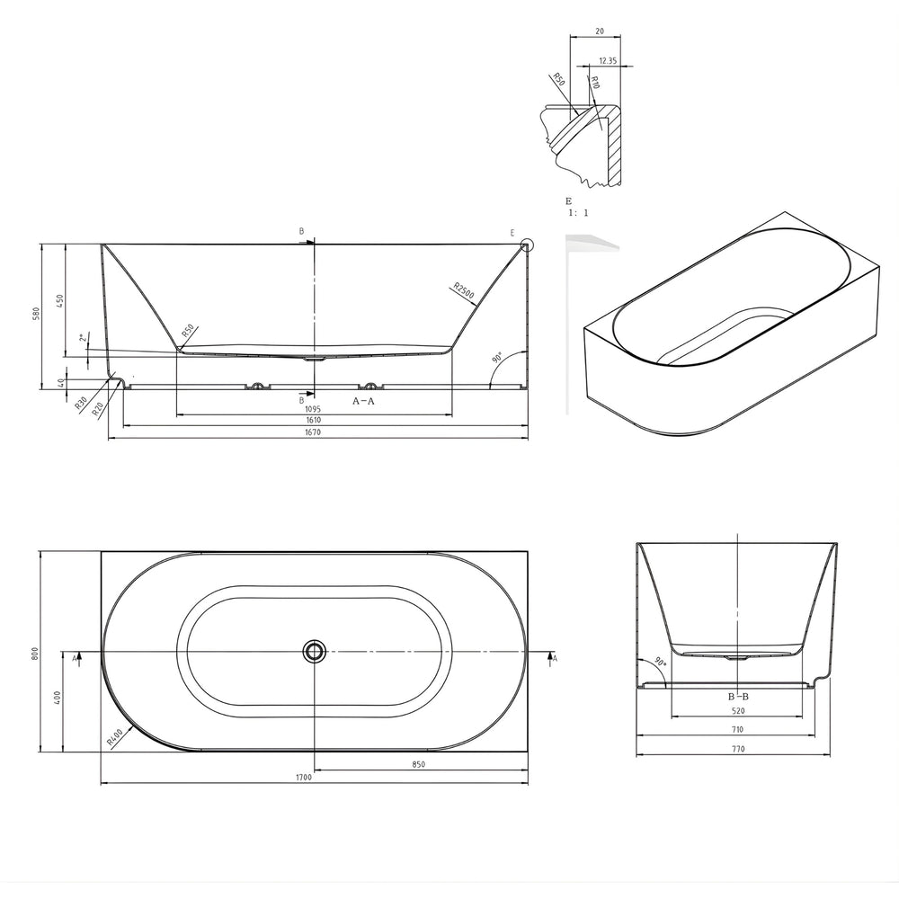 ATTICA CELINE RIGHT CORNER BATHTUB WITH OVERFLOW GLOSS WHITE (AVAILABLE IN 1500MM AND 1700MM)