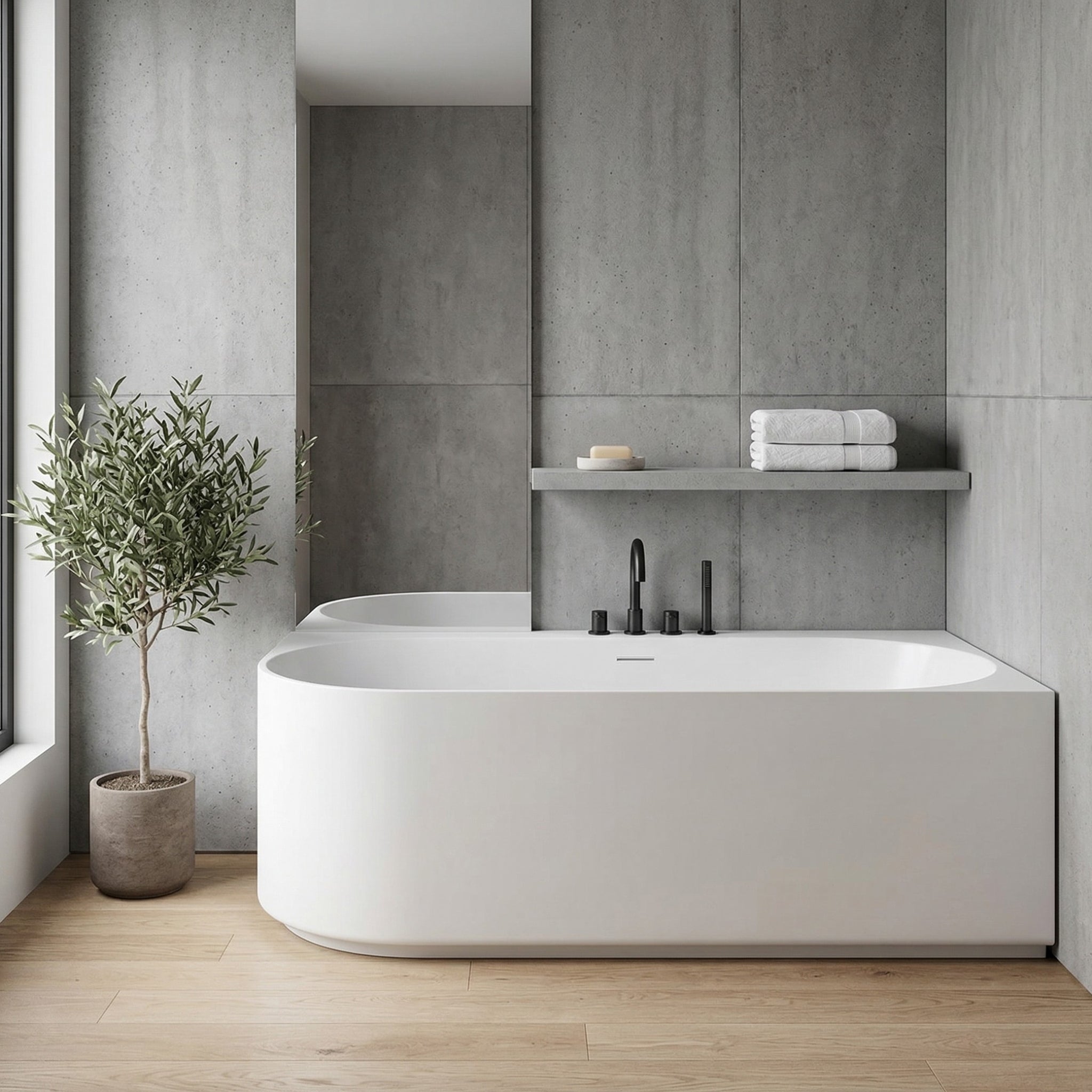 ATTICA CELINE RIGHT CORNER BATHTUB WITH OVERFLOW MATTE WHITE (AVAILABLE IN 1500MM AND 1700MM)