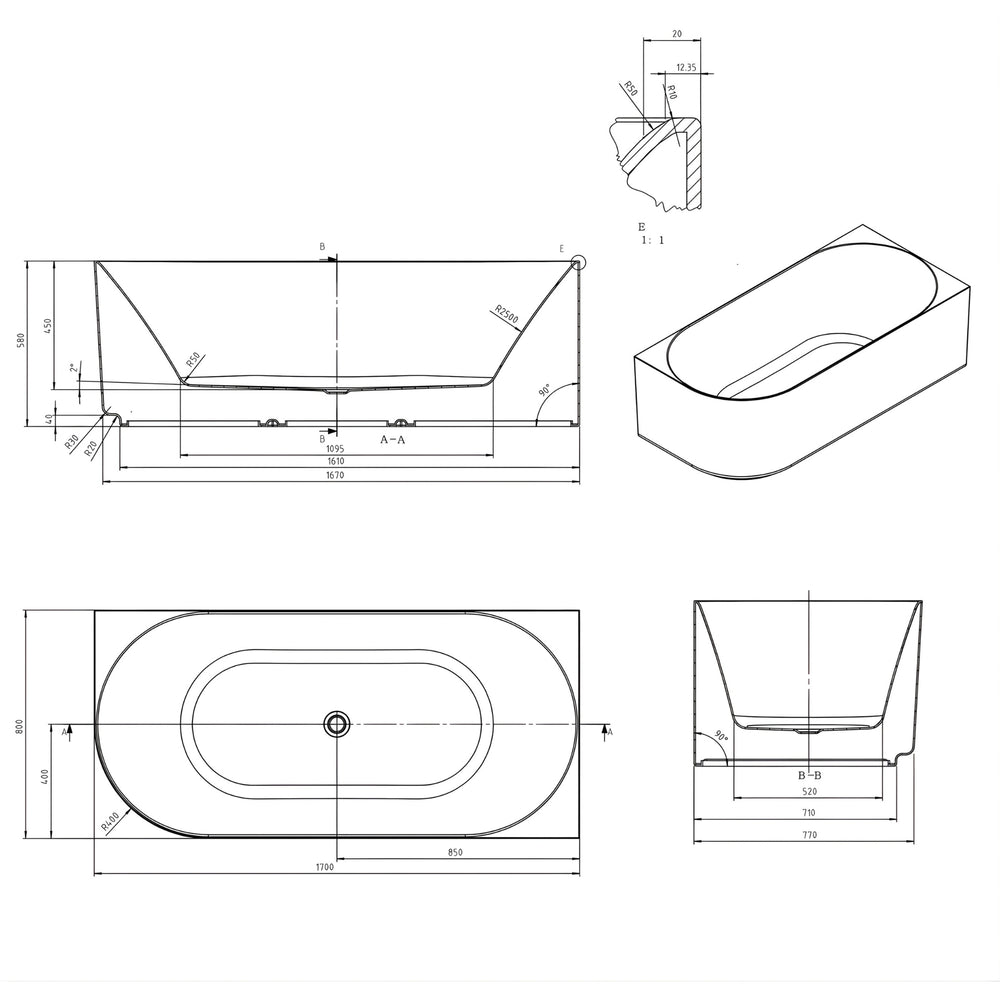 ATTICA CELINE RIGHT CORNER BATHTUB WITH OVERFLOW MATTE WHITE (AVAILABLE IN 1500MM AND 1700MM)