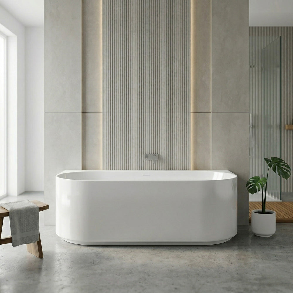 ATTICA CELINE BACK TO WALL BATHTUB WITH OVERFLOW GLOSS WHITE (AVAILABLE IN 1500MM AND 1700MM)