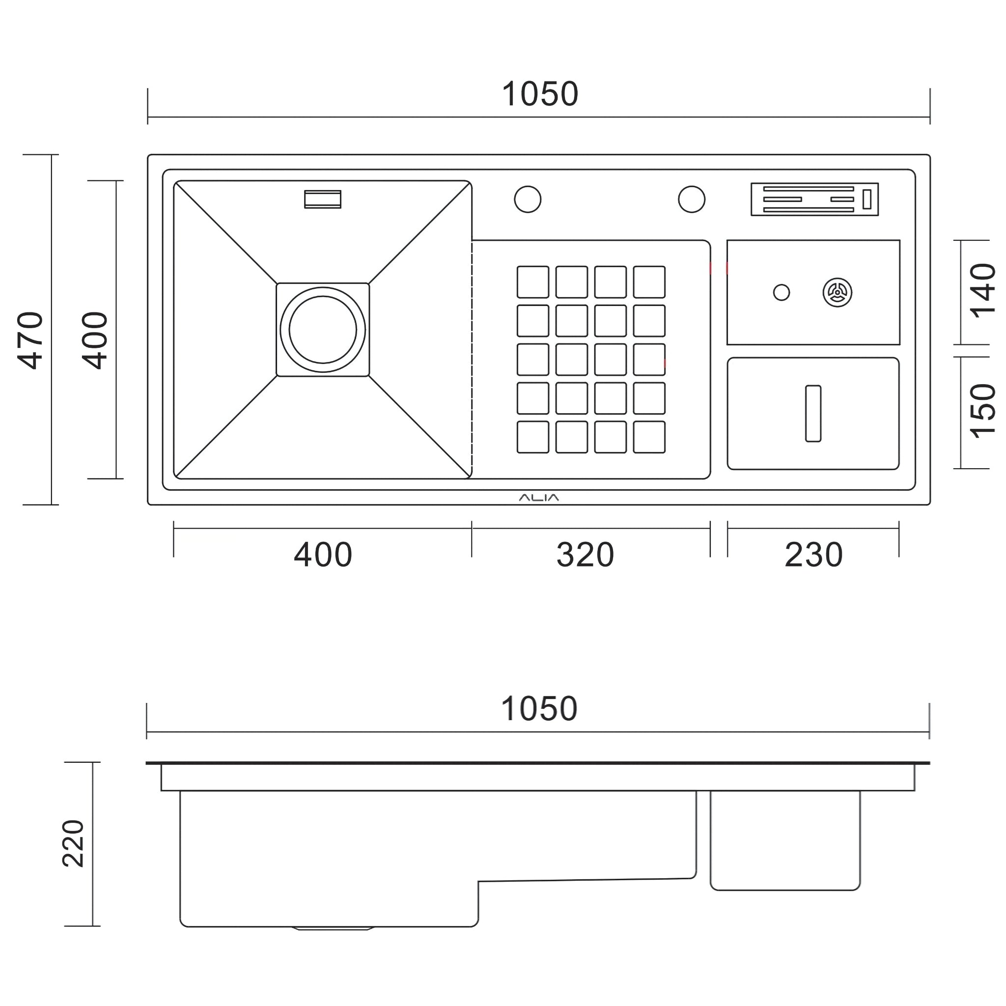 ALIA SMART UNDERMOUNT SINK MULTIFUNCTION GUNMETAL GREY 1050MM