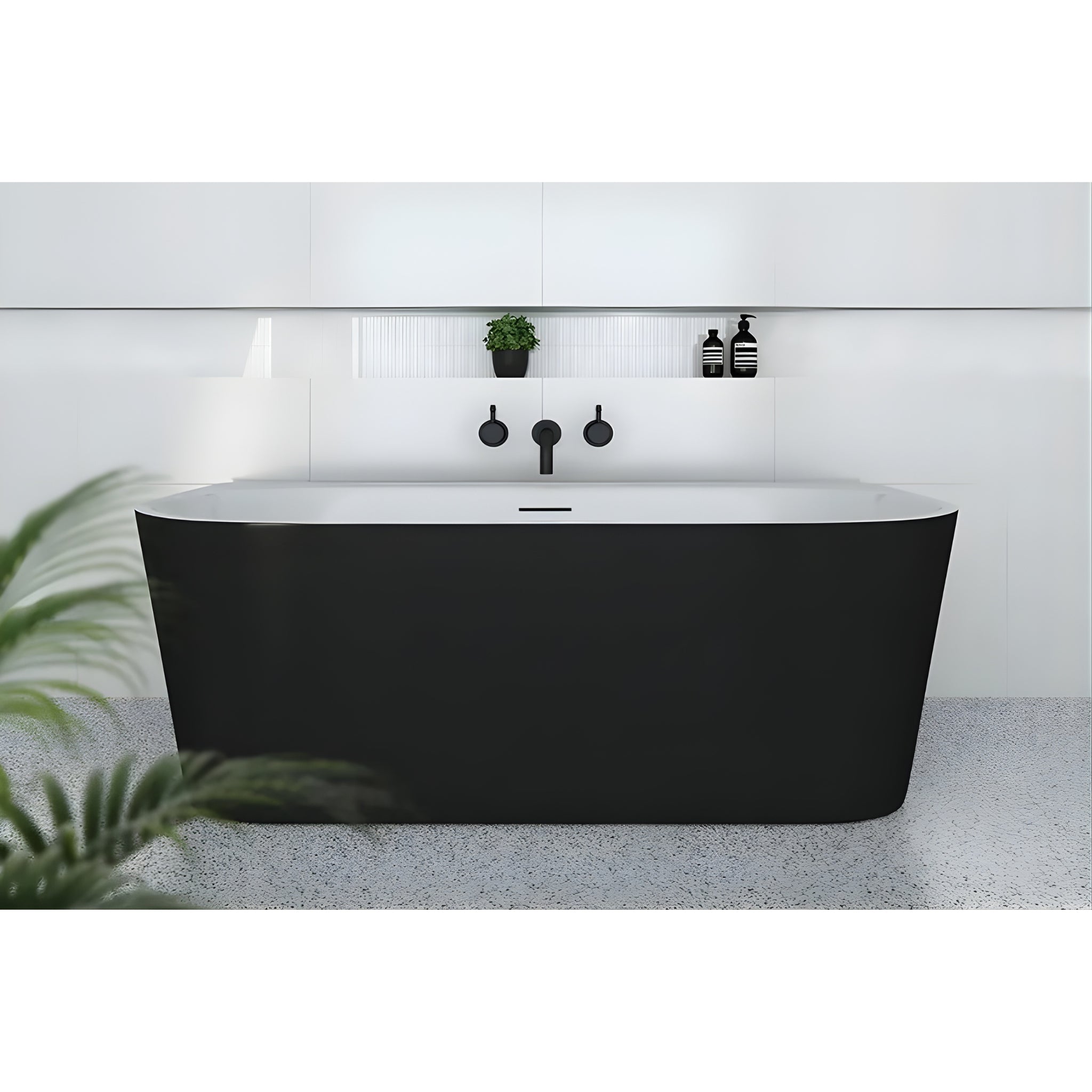 DECINA ALEGRA BACK-TO-WALL BATH WITH INTEGRATED OVERFLOW GLOSS BLACK 1700MM