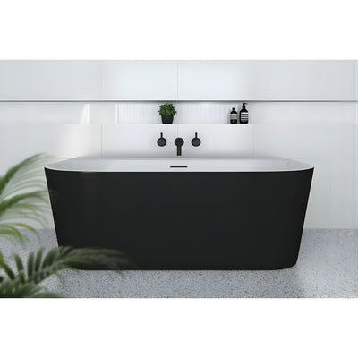 DECINA ALEGRA BACK-TO-WALL BATH WITH INTEGRATED OVERFLOW GLOSS BLACK 1700MM