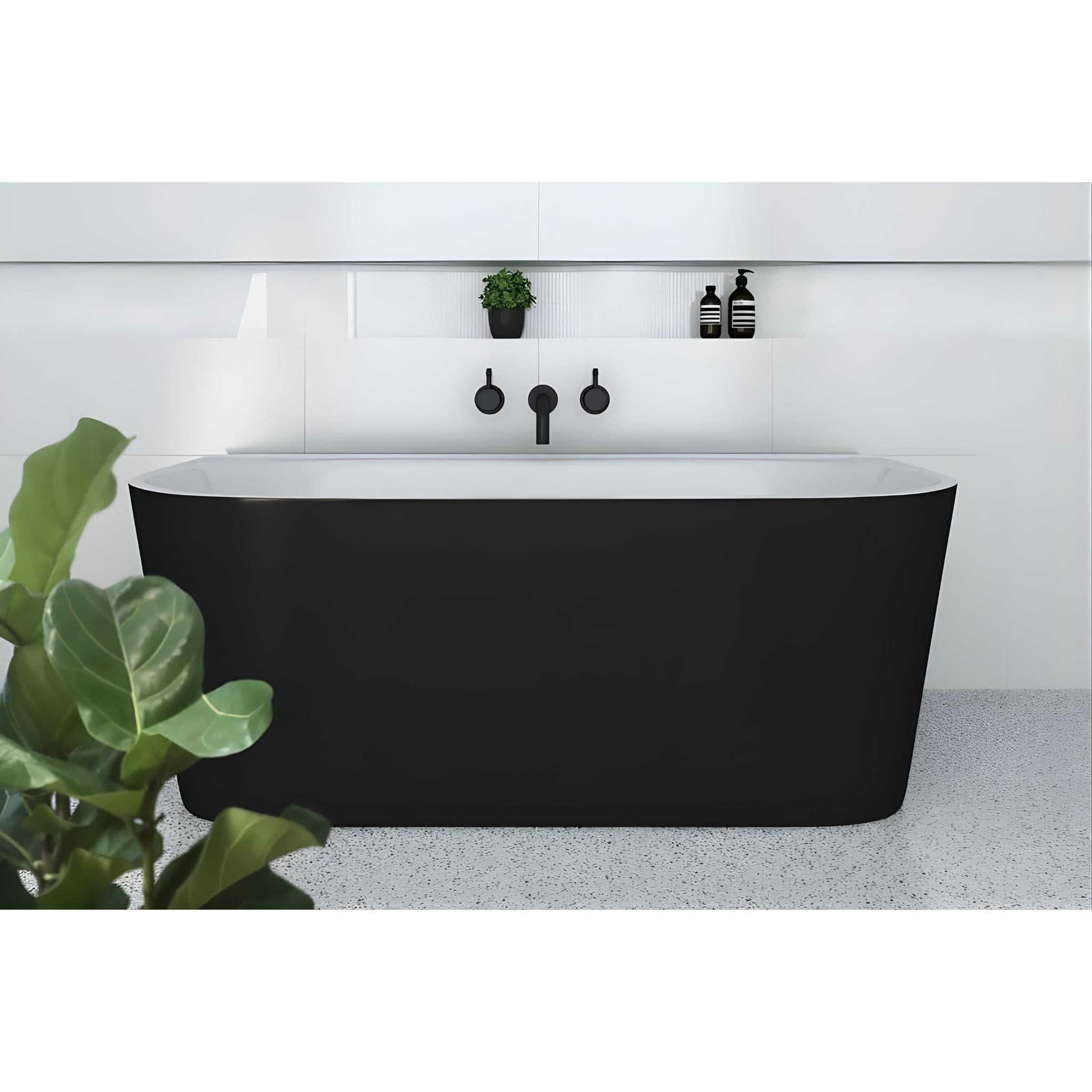 DECINA ALEGRA BACK-TO-WALL FREESTANDING BATH GLOSS BLACK 1700MM