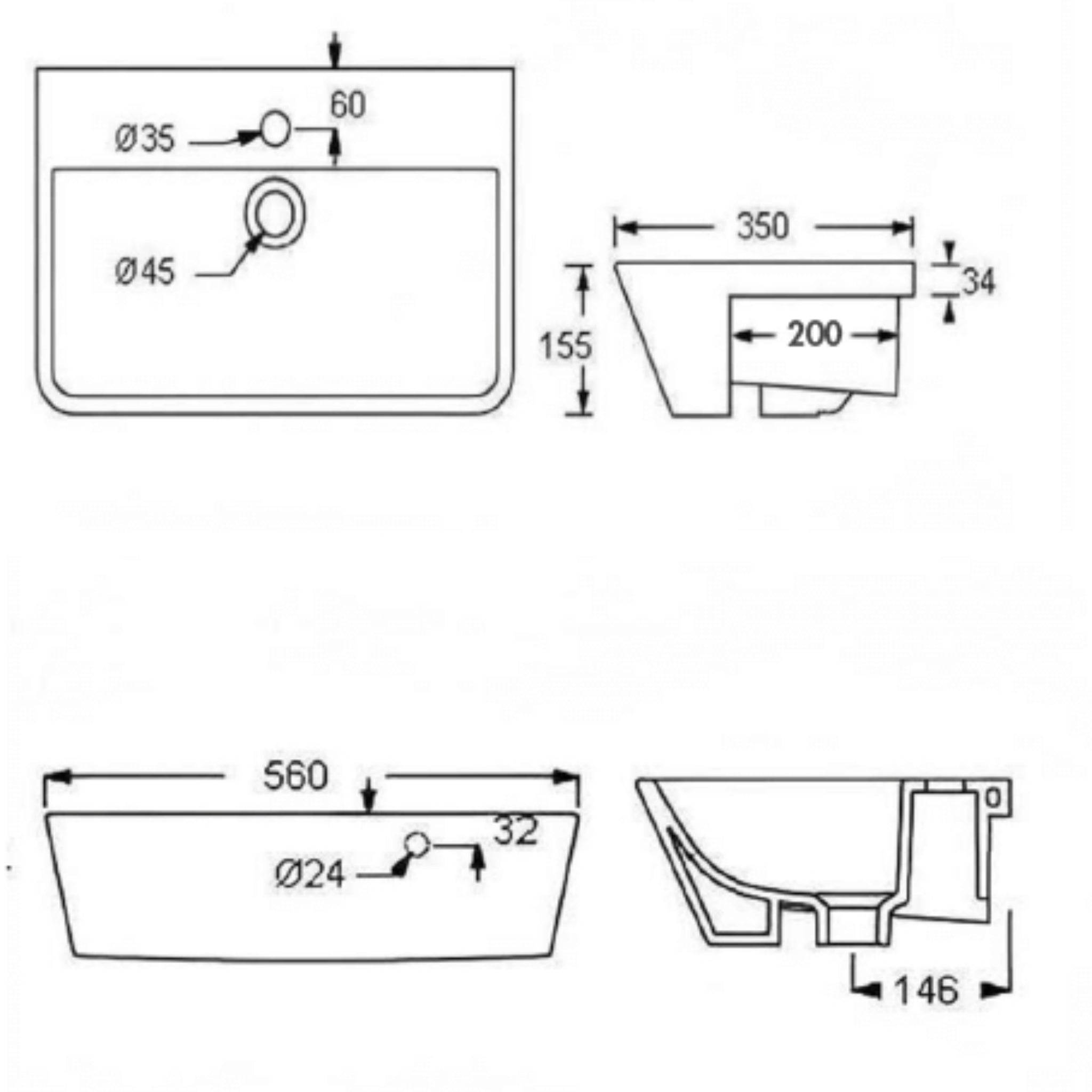 TURNER HASTINGs AGRES SEMI RECESSED BASIN GLOSS WHITE 560MM