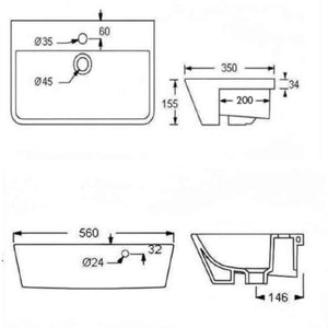 TURNER HASTINGS AGRES SEMI RECESSED BASIN GLOSS WHITE 560MM