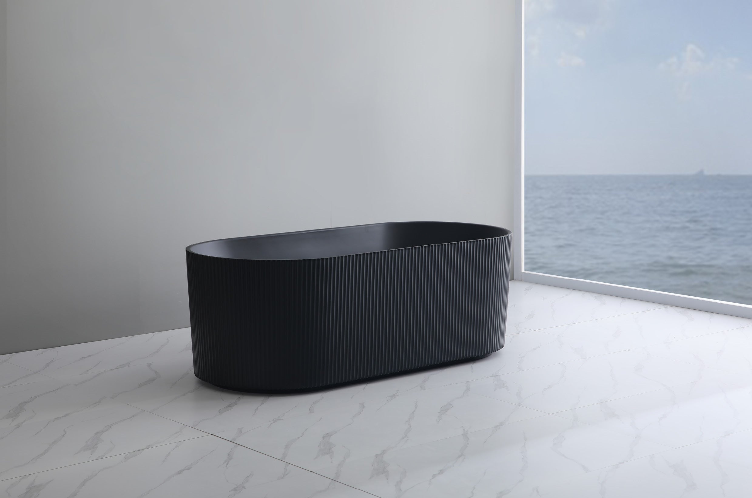 CETO ALLY GROOVE OVAL FREESTANDING BATH MATTE BLACK (AVAILABLE IN 1500MM AND 1700MM)