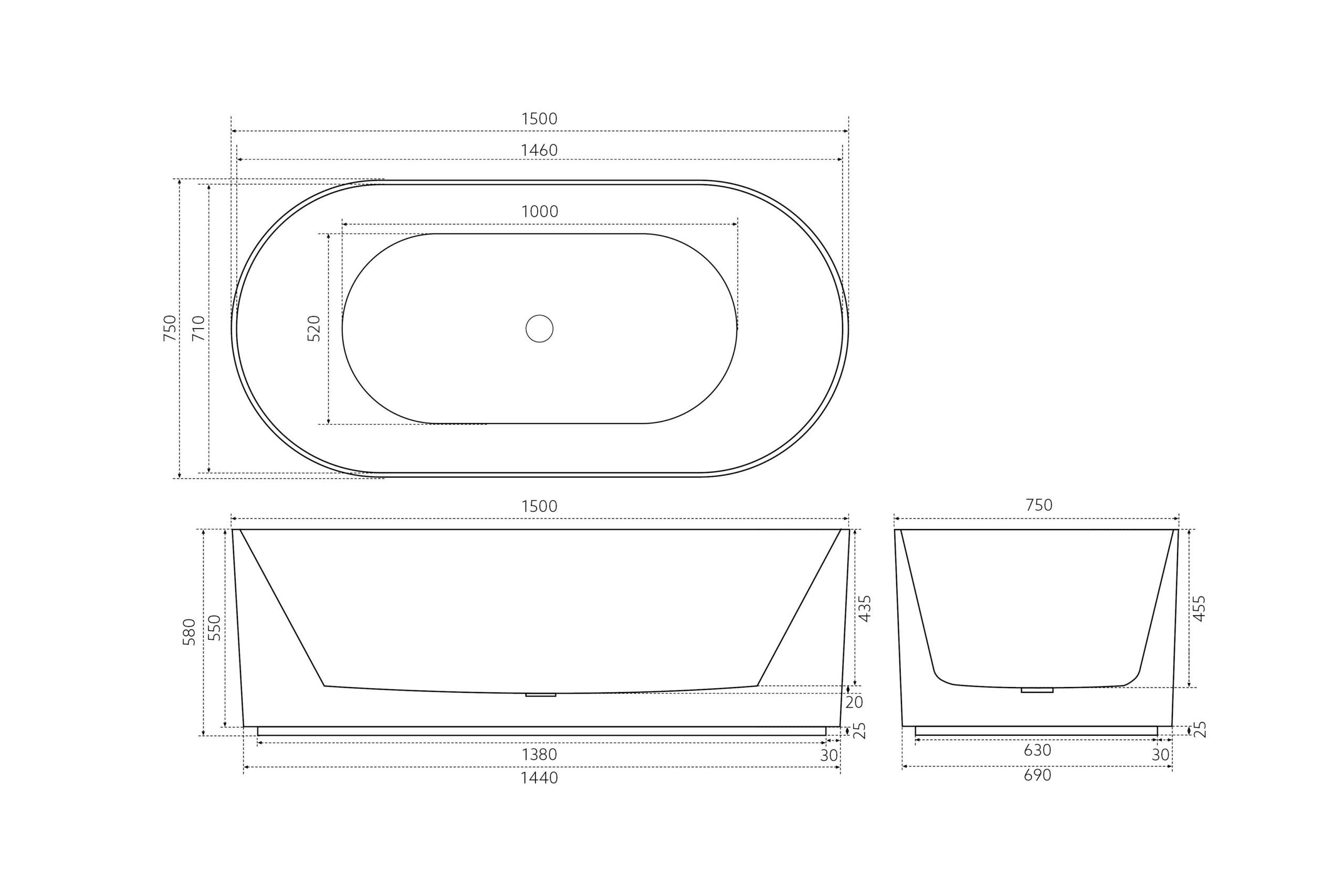 CETO ALLY GROOVE OVAL FREESTANDING BATH MATTE BLACK (AVAILABLE IN 1500MM AND 1700MM)