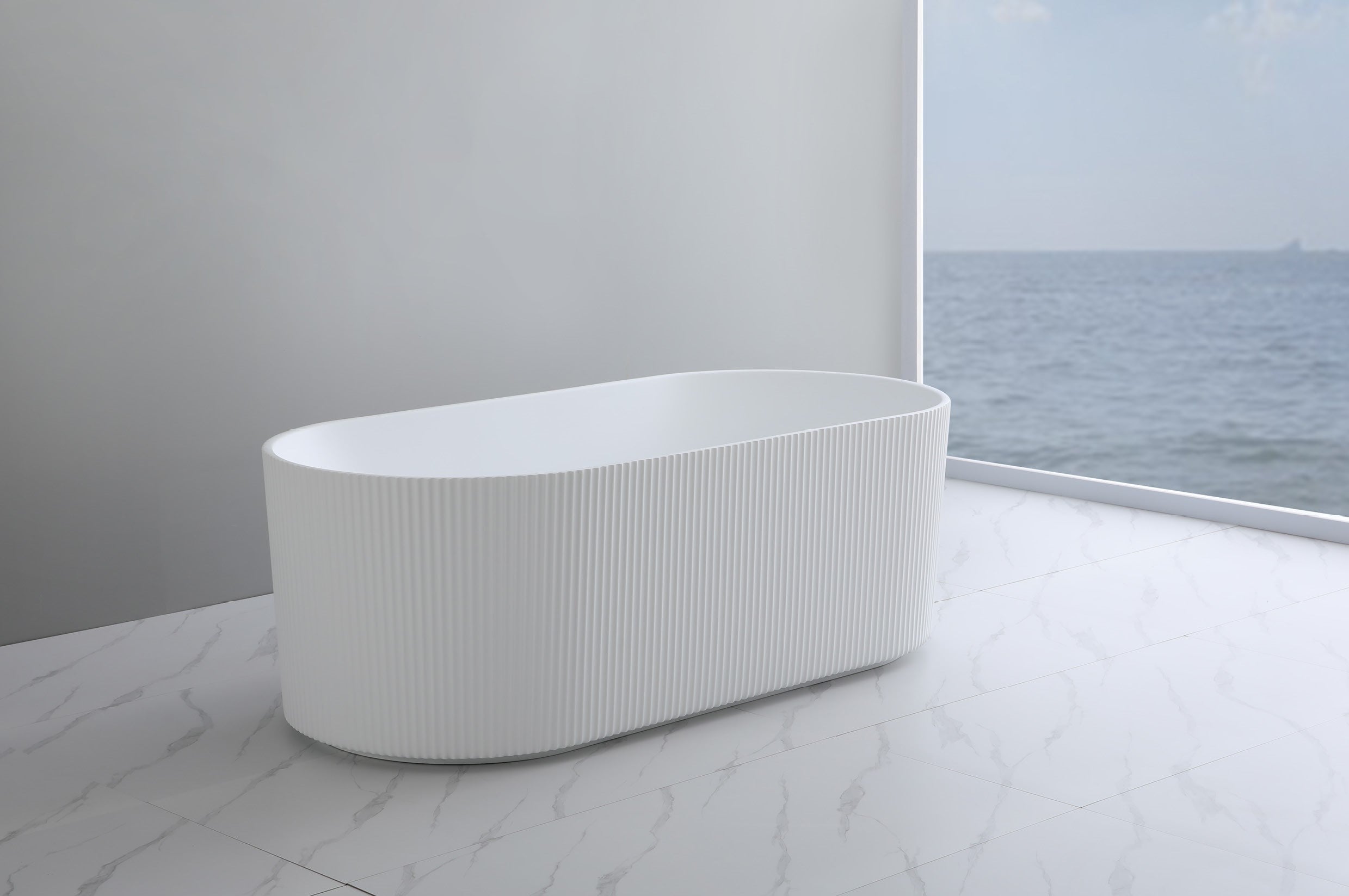 CETO ALLY GROOVE OVAL FREESTANDING BATH MATTE WHITE (AVAILABLE IN 1500MM AND 1700MM)