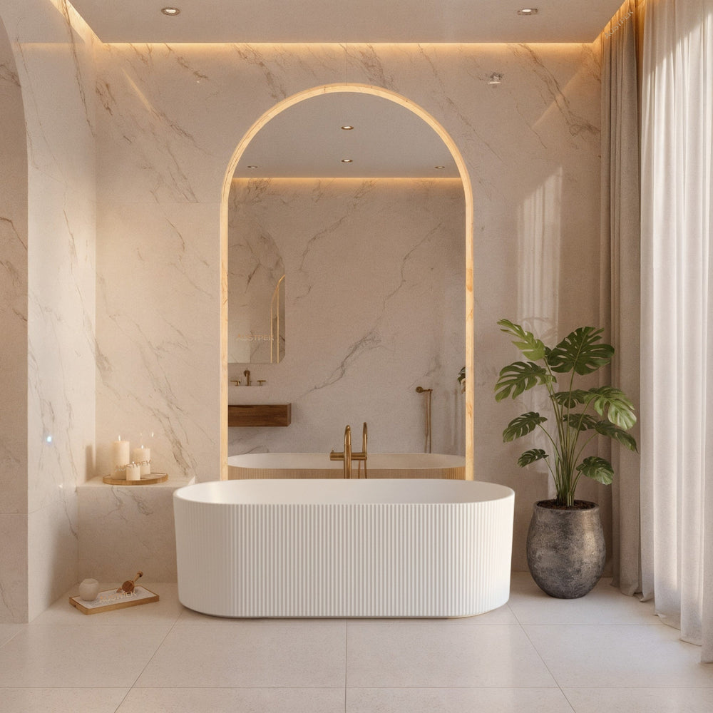 CETO ALLY GROOVE OVAL FREESTANDING BATHTUB MATTE WHITE (AVAILABLE IN 1500MM AND 1700MM)