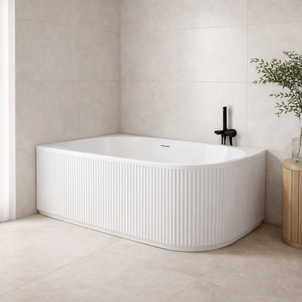 ATTICA HAVANA FLUTED LEFT CORNER BATHTUB WITH OVERFLOW GLOSS WHITE (AVAILABLE IN 1500MM AND 1700MM)
