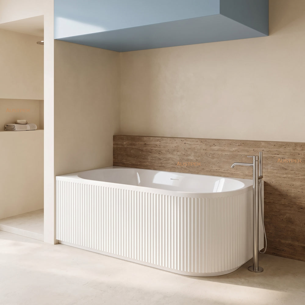 ATTICA HAVANA FLUTED LEFT CORNER BATHTUB WITH OVERFLOW GLOSS WHITE (AVAILABLE IN 1500MM AND 1700MM)