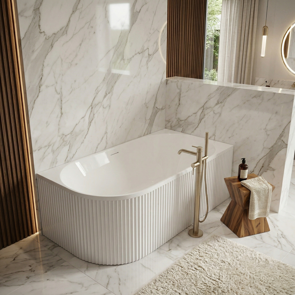 ATTICA HAVANA RIGHT CORNER BATHTUB WITH OVERFLOW GLOSS WHITE (AVAILABLE IN 1500MM AND 1700MM)
