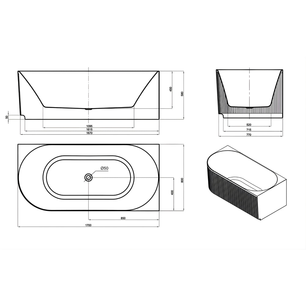 ATTICA HAVANA RIGHT CORNER BATHTUB WITH OVERFLOW MATTE WHITE (AVAILABLE IN 1500MM AND 1700MM)