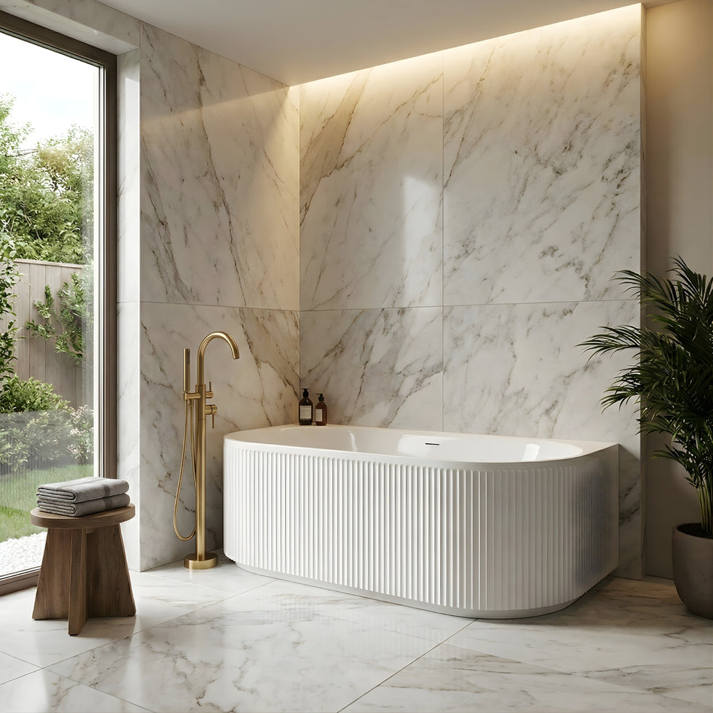 ATTICA HAVANA FLUTED MULTI-FIT BATHTUB WITH INTEGRATED OVERFLOW GLOSS WHITE (AVAILABLE IN 1500MM AND 1700MM)