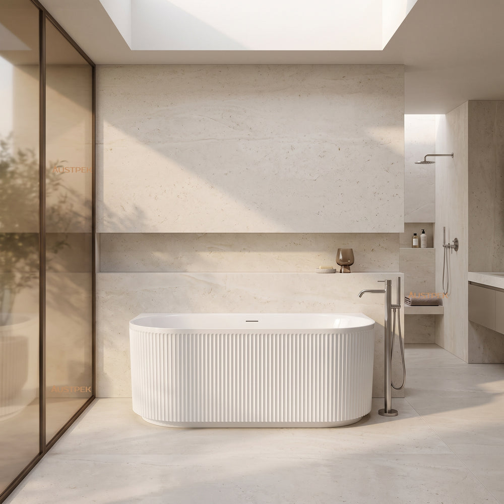 ATTICA HAVANA FLUTED MULTI-FIT BATHTUB WITH INTEGRATED OVERFLOW MATTE WHITE (AVAILABLE IN 1500MM AND 1700MM)