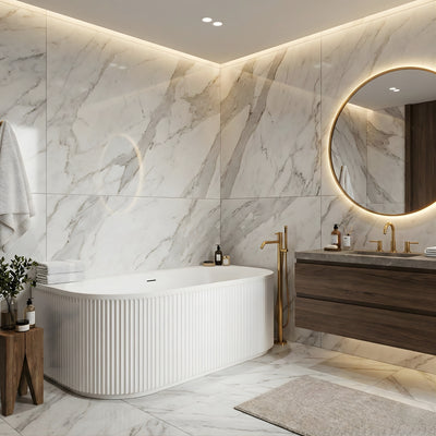 ATTICA HAVANA FLUTED MULTI-FIT BATHTUB WITH INTEGRATED OVERFLOW MATTE WHITE (AVAILABLE IN 1500MM AND 1700MM)