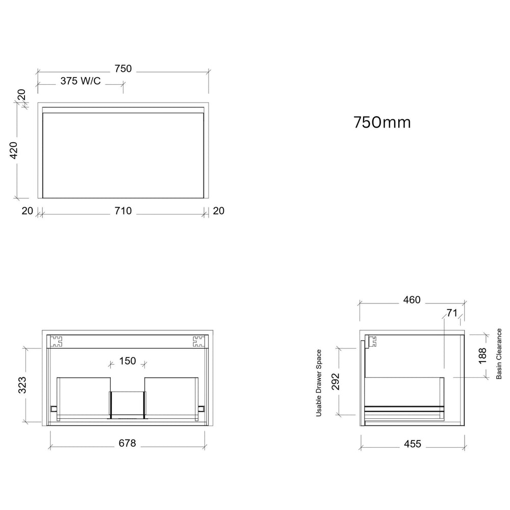 TIMBERLINE AINSWORTH CUSTOM WALL HUNG VANITY (ALL SIZING)