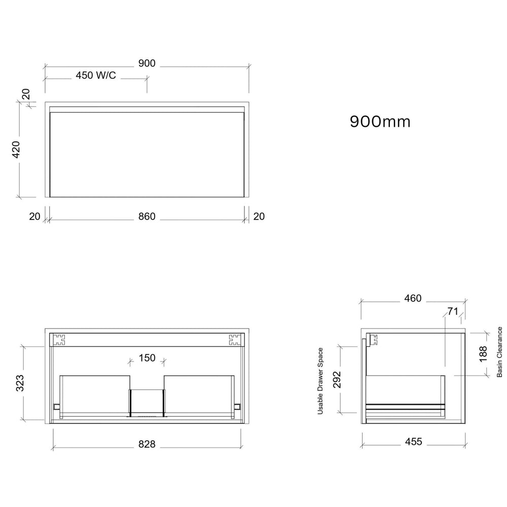 TIMBERLINE AINSWORTH CUSTOM WALL HUNG VANITY (ALL SIZING)