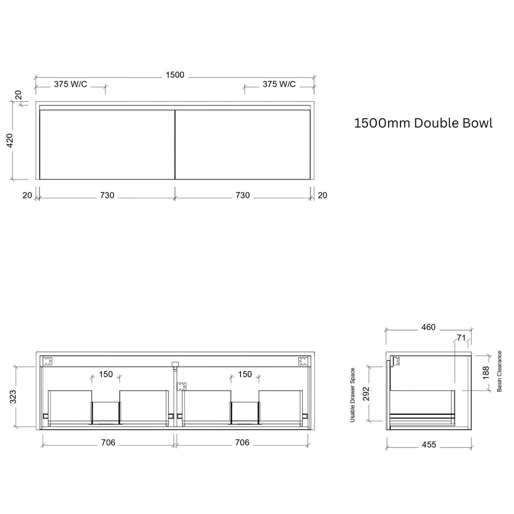 TIMBERLINE AINSWORTH CUSTOM WALL HUNG VANITY (ALL SIZING)