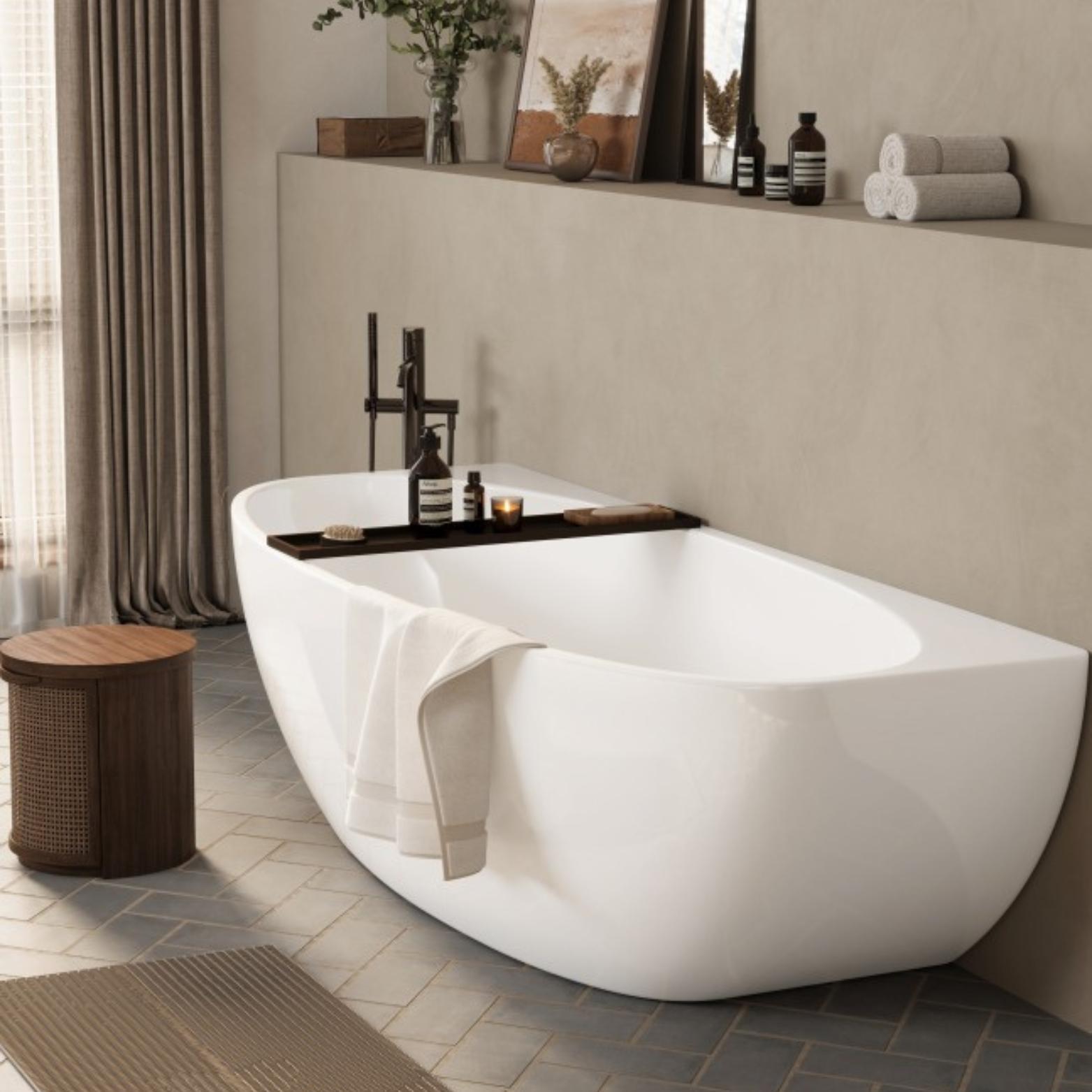 POSEIDON ARIA BACK TO WALL BATHTUB GLOSS WHITE (AVAILABLE IN 1500MM AND 1700MM)