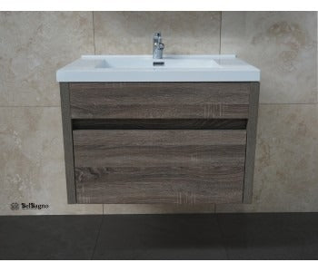 BEL BAGNO ALEXANDRA SILVER OAK 760MM SINGLE BOWL WALL HUNG VANITY AND BASIN