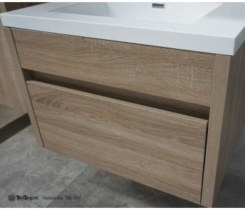 BEL BAGNO ALEXANDRA WHITE OAK 760MM SINGLE BOWL WALL HUNG VANITY AND BASIN