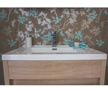 BEL BAGNO ALEXANDRA WHITE OAK 760MM SINGLE BOWL WALL HUNG VANITY AND BASIN