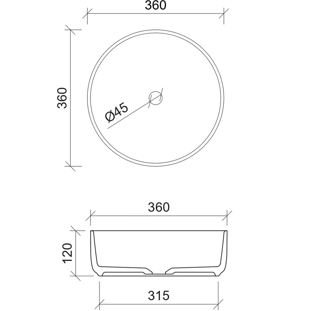 TIMBERLINE ALLURE ABOVE COUNTER BASIN MATTE GREY 360MM
