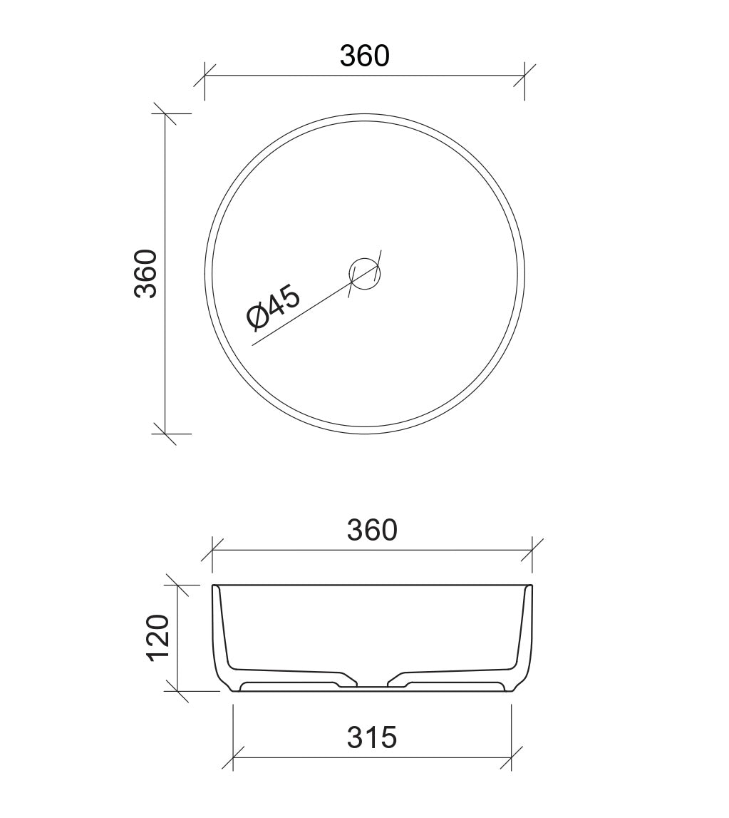 TIMBERLINE ALLURE ABOVE COUNTER BASIN GLOSS WHITE 360MM