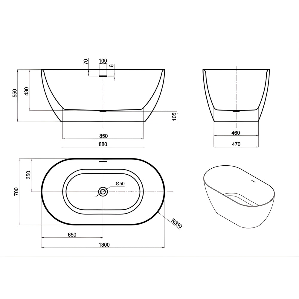 ATTICA MANOLO FREESTANDING BATHTUB WITH OVERFLOW GLOSS WHITE (AVAILABLE IN MULTIPLE SIZES)