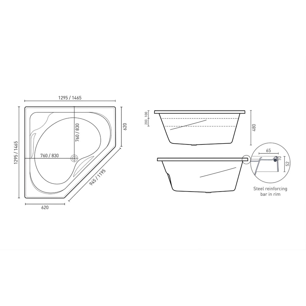 DECINA ANGELIQUE CORNER CONTOUR SPA BATH GLOSS WHITE (AVAILABLE IN 1295MM AND 1465MM) WITH 14-JETS