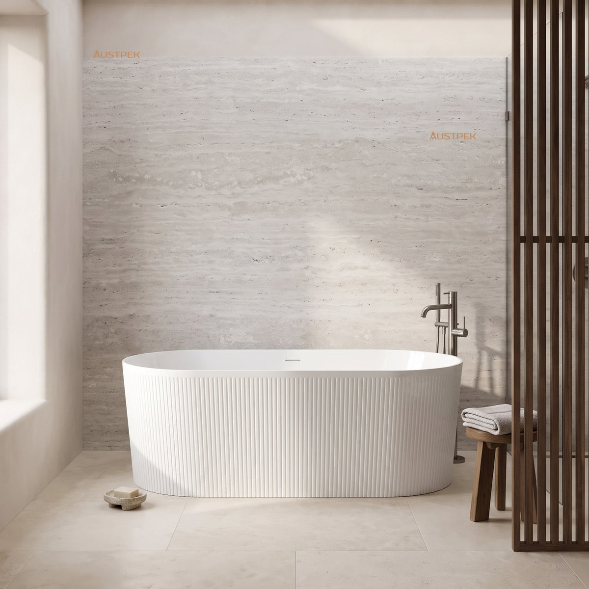 ATTICA NOOSA FREESTANDING BATHTUB WITH INTEGRATED OVERFLOW GLOSS WHITE 1500MM