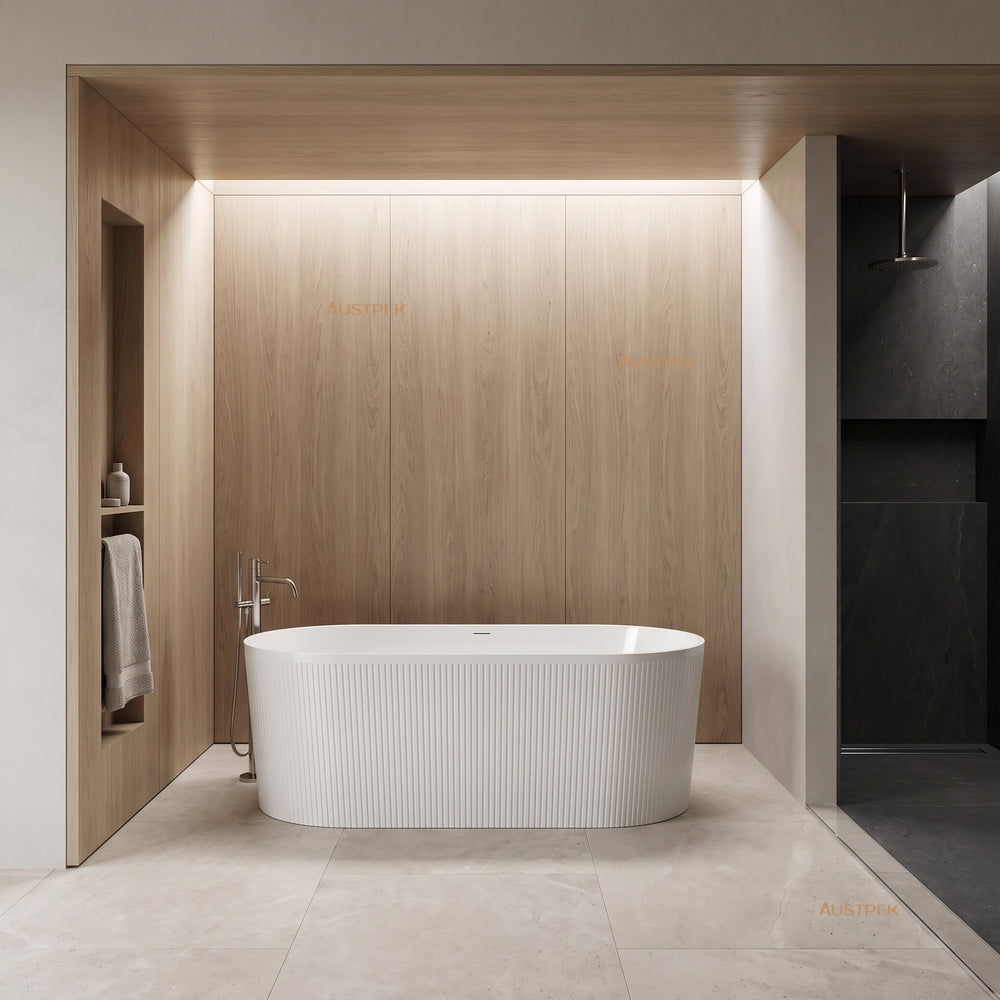 ATTICA NOOSA FREESTANDING BATHTUB WITH INTEGRATED OVERFLOW GLOSS WHITE 1500MM