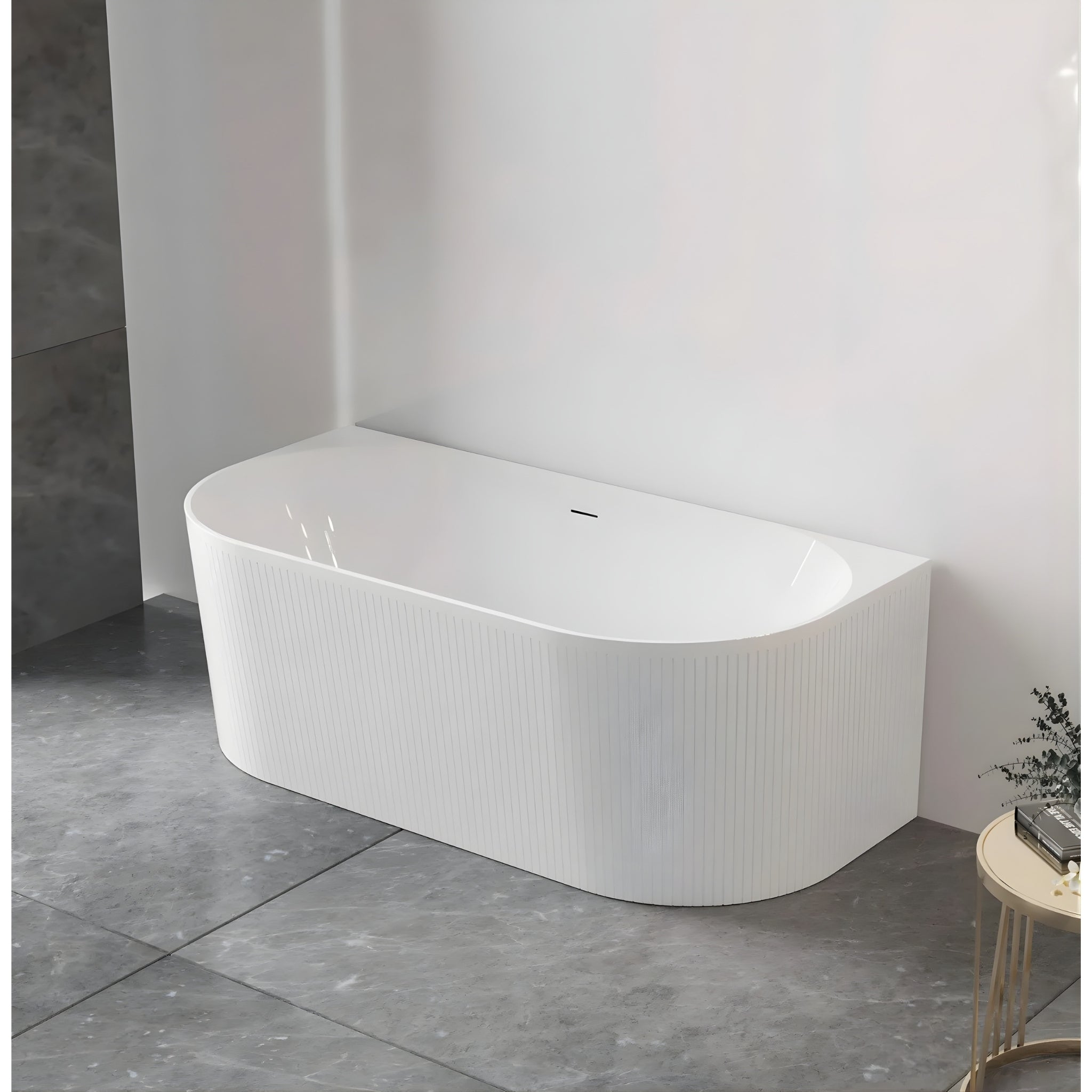 ATTICA NOOSA BACK TO WALL CORNER OVERFLOW BATHTUB GLOSS WHITE 1500MM