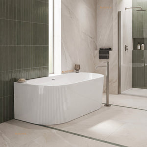 ATTICA NOOSA BACK TO WALL CORNER OVERFLOW BATHTUB GLOSS WHITE 1500MM