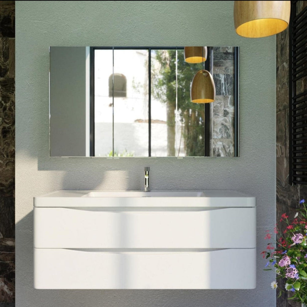 BELBAGNO ANCONA GLOSS WHITE 1200MM SINGLE BOWL WALL HUNG VANITY AND BASIN