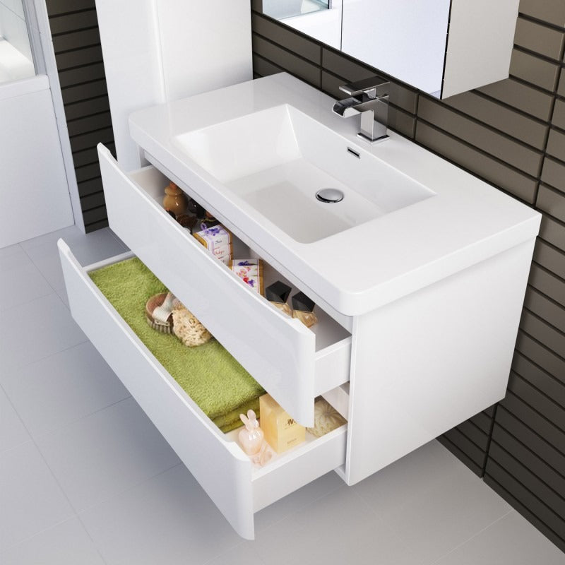 BEL BAGNO ANCONA GLOSS WHITE 1200MM SINGLE BOWL WALL HUNG VANITY AND BASIN