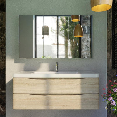 BELBAGNO ANCONA WHITE OAK 1200MM SINGLE BOWL WALL HUNG VANITY AND BASIN