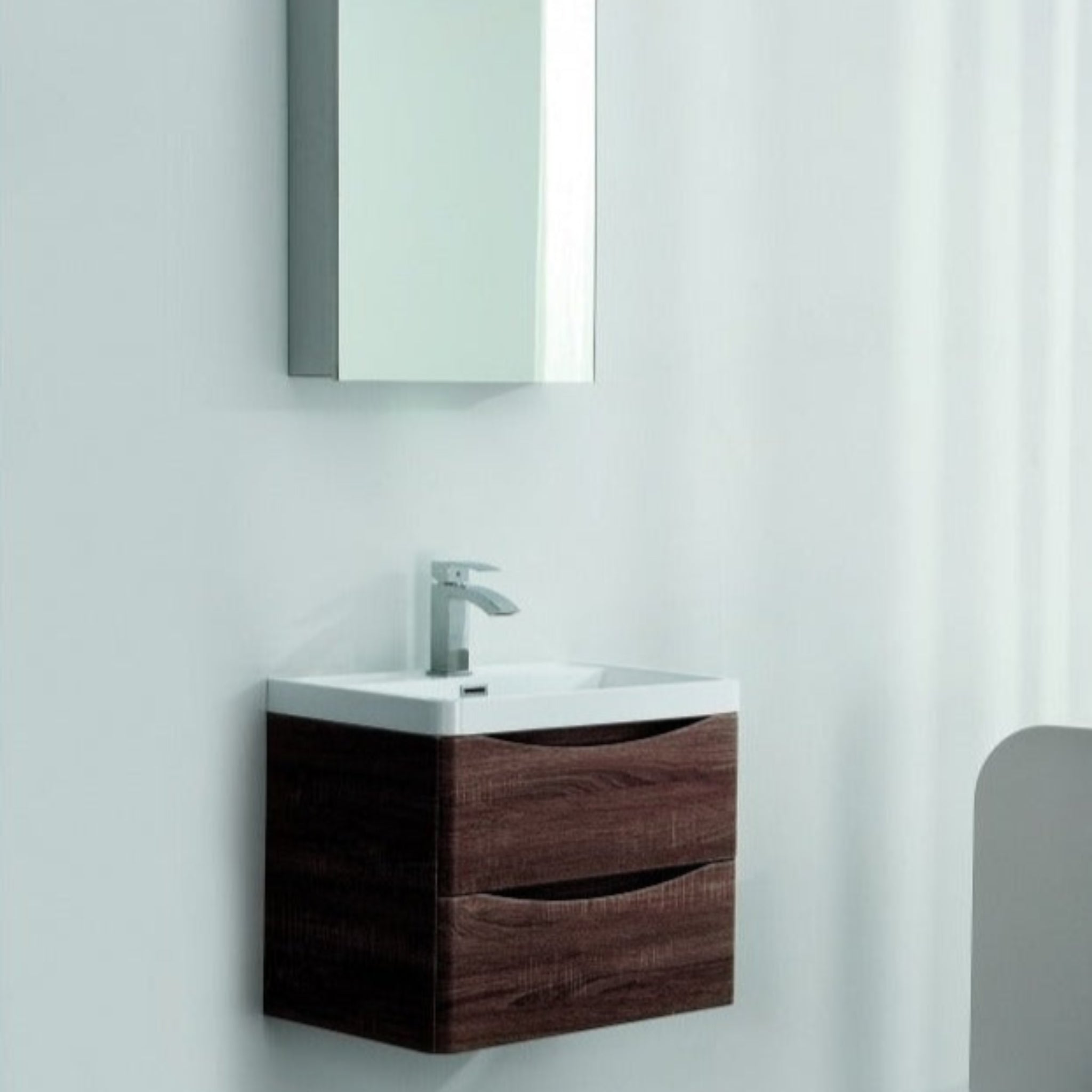 BELBAGNO ANCONA ROSE WOOD 600MM SINGLE BOWL WALL HUNG VANITY AND BASIN
