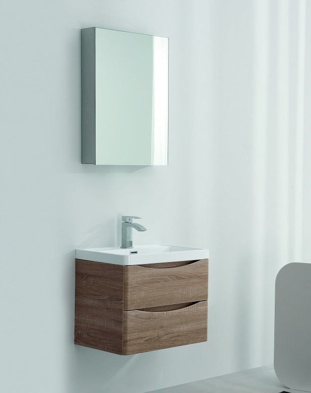 BEL BAGNO ANCONA WHITE OAK 600MM SINGLE BOWL WALL HUNG VANITY AND BASIN