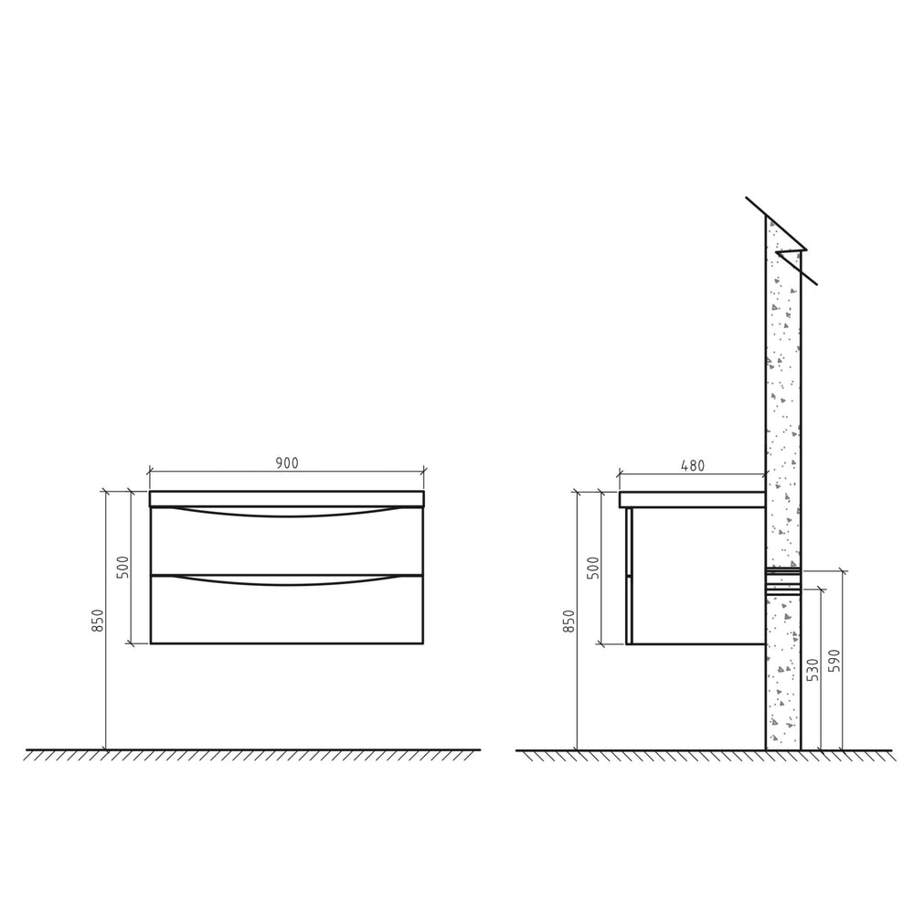 BELBAGNO ANCONA GLOSS WHITE 900MM SINGLE BOWL WALL HUNG VANITY AND BASIN