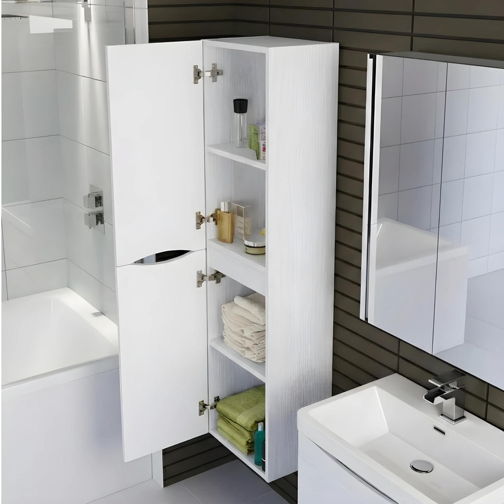 BELBAGNO ANCONA WHITE WOOD WALL HUNG TALL BOY 400MM X 1500MM