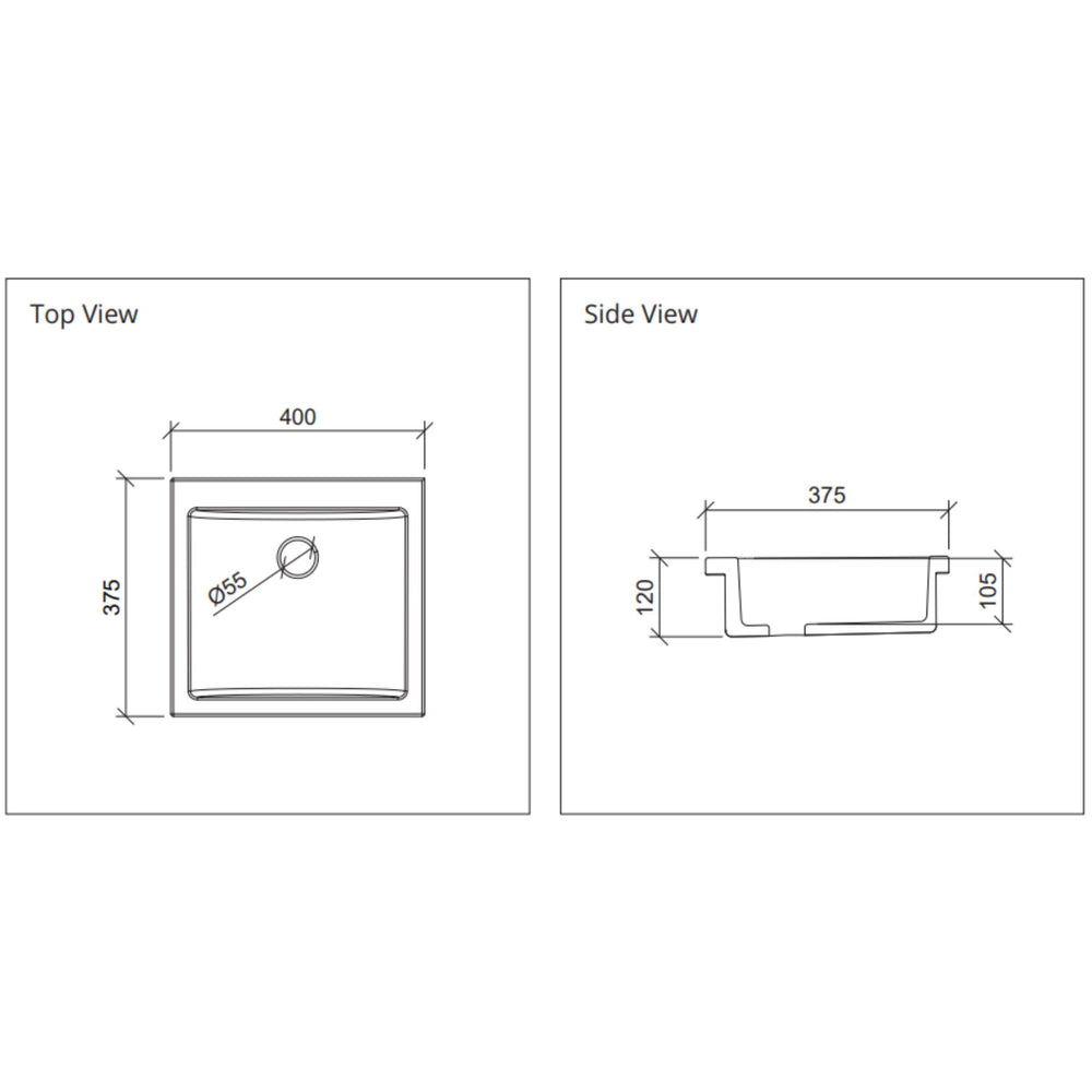 DUROCLASS ANONA UNDERMOUNT BASIN GLOSS WHITE 400MM