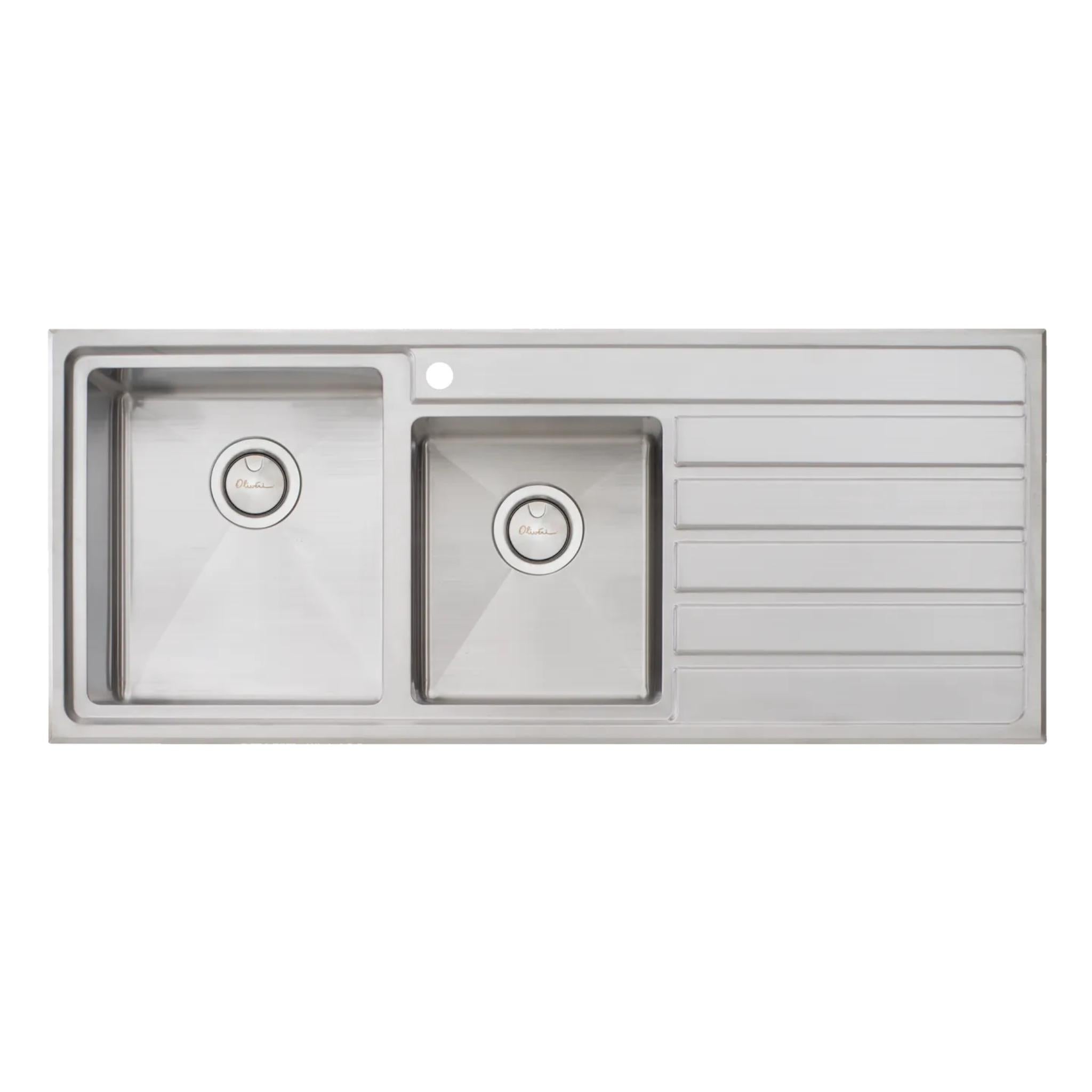 OLIVERI APOLLO 1 & 3/4 BOWL TOPMOUNT KITCHEN SINK WITH TAPHOLE & DRAINER STAINLESS STEEL 1200MM